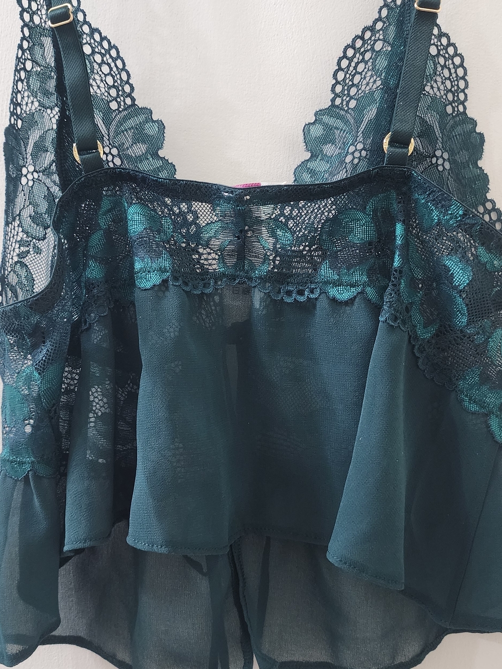Adore Me Teal Lace Peplum Chemise Top with Tie-Front - Picture 6 of 6